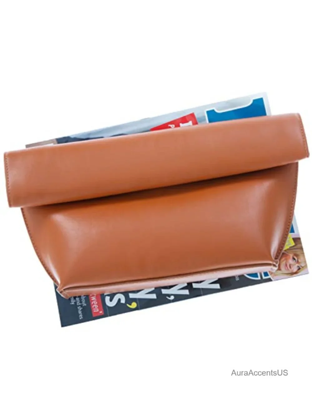 Faux Leather Oversize Foldover Clutch with Crossbody Chain